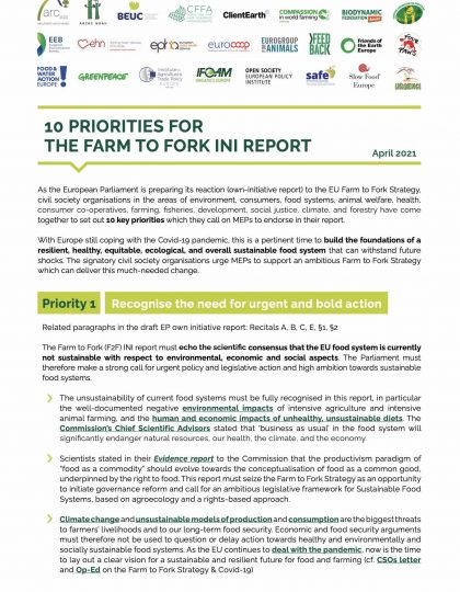 10 priorities for the Farm to Fork INI Report